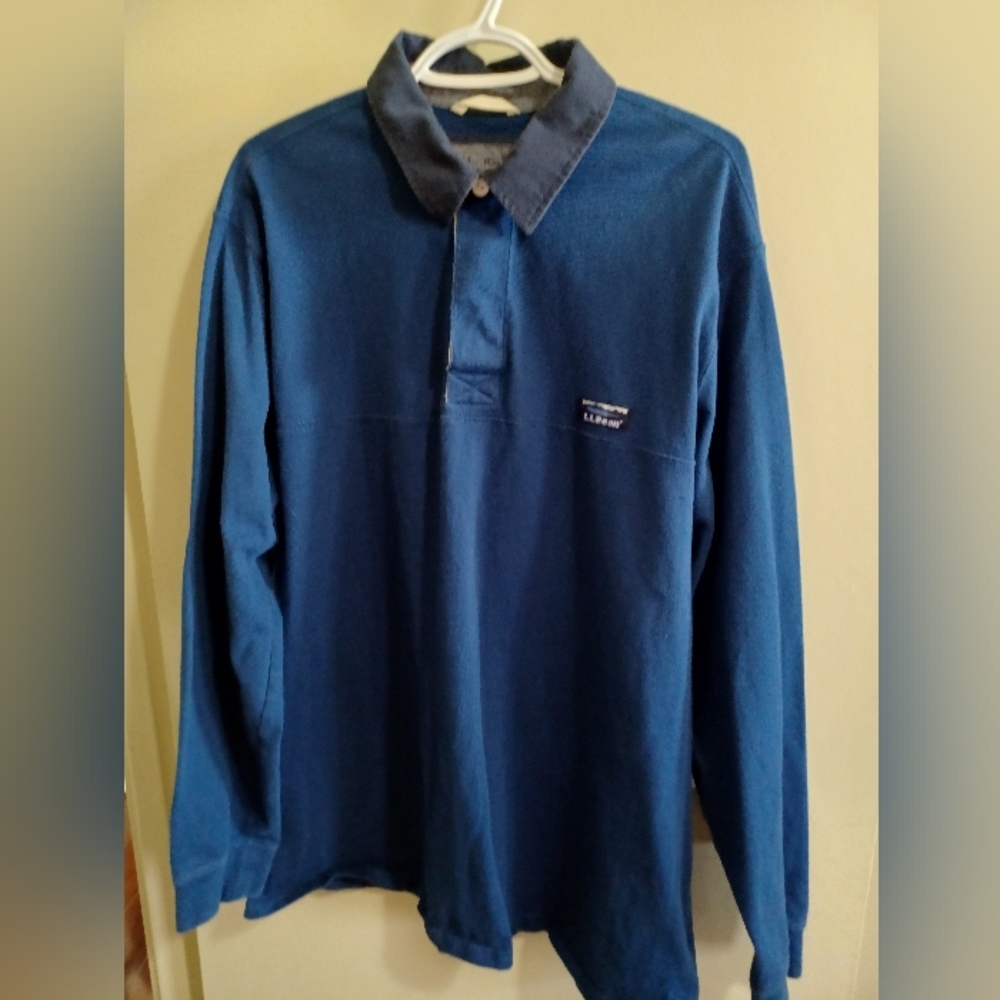 VTG Mens L.L. Bean XL Tall Long Sleeve Lakewashed Polo Rugby Shirt Outdoor